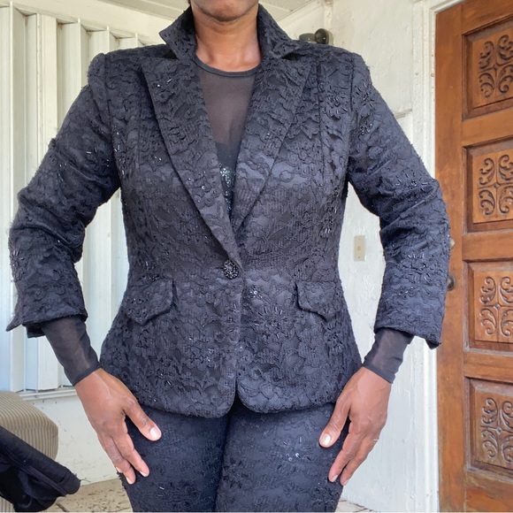 Studio One Vintage Black Beaded Lace Fully Lined Jacket and Matching Pants! - Picture 6 of 14
